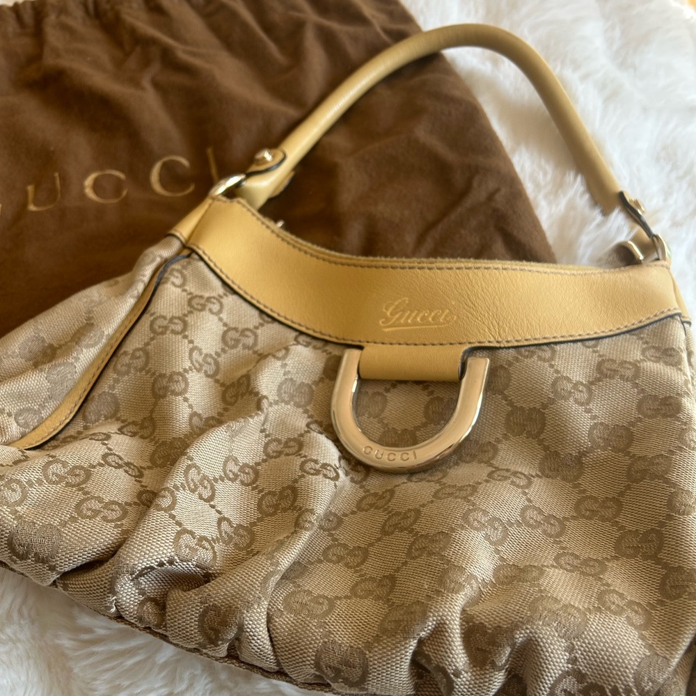 Beige/Brown & Gold Gucci Handbag